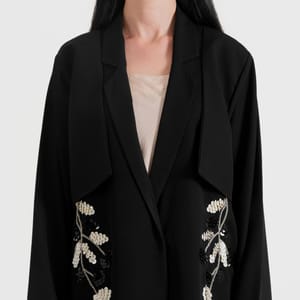 Women's Black Flora Jacket Abaya - Abayas 1
