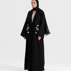 Women's Black Flora Jacket Abaya - Abayas 4