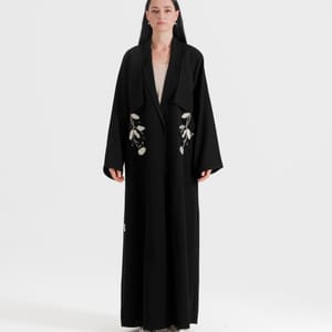 Women's Black Flora Jacket Abaya - Abayas