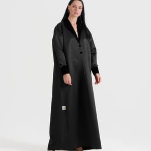 Royal Velvet Neck With Sleeves Design And Buttons On Sleeves - Abayas 3