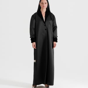 Royal Velvet Neck With Sleeves Design And Buttons On Sleeves - Abayas