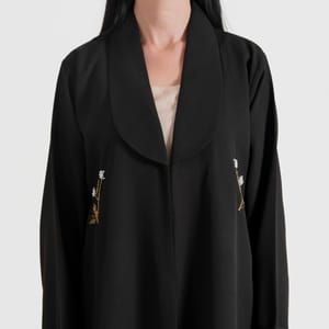 Gold Denim Abaya - Hand Embroidered With Gold Pearl Flower Designs - Abayas 1