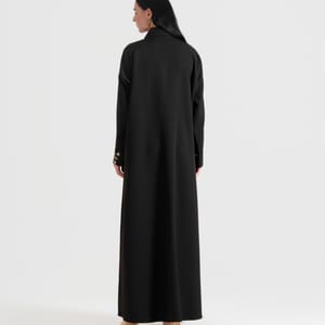 Gold Denim Abaya - Hand Embroidered With Gold Pearl Flower Designs - Abayas 2