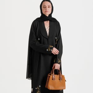 Gold Denim Abaya - Hand Embroidered With Gold Pearl Flower Designs - Abayas 4