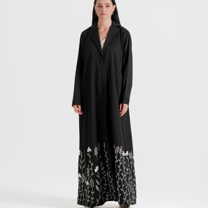 Gs Flowers Abaya With Neck Design Embroidery White Flowers Designs - Abayas 6