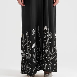 Gs Flowers Abaya With Neck Design Embroidery White Flowers Designs - Abayas 7