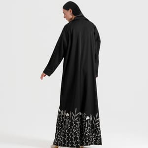 Gs Flowers Abaya With Neck Design Embroidery White Flowers Designs - Abayas 8