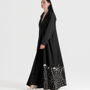 Gs Flowers Abaya With Neck Design Embroidery White Flowers Designs - Abayas 10