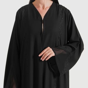 Black C-Round Abaya Rosette Abaya - Women's Abayas 1