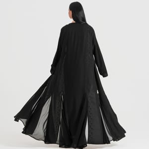Black C-Round Abaya Rosette Abaya - Women's Abayas 2