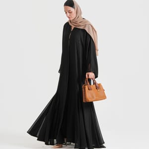 Black C-Round Abaya Rosette Abaya - Women's Abayas 3