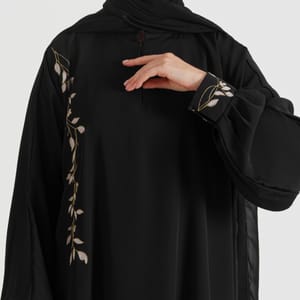Black 74 Gold Abaya Rosette Abaya - Women's Abayas 1
