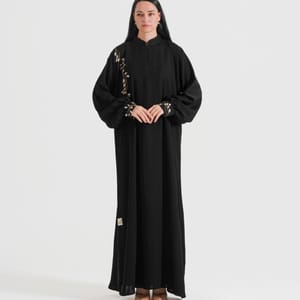 Black 74 Gold Abaya Rosette Abaya - Women's Abayas 3