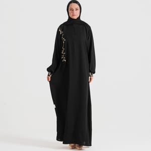 Black 74 Gold Abaya Rosette Abaya - Women's Abayas 4