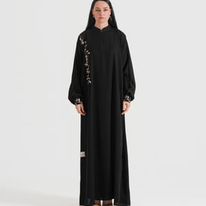 Black 74 Gold Abaya Rosette Abaya - Women's Abayas