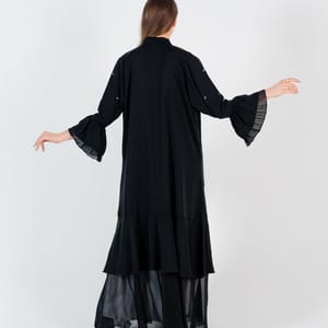 Abaya with silver embroidery design and chiffon Style - Black Rosette Abaya - Women's Abayas 2