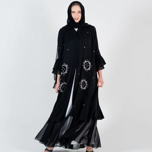 Abaya with silver embroidery design and chiffon Style - Black Rosette Abaya - Women's Abayas 3