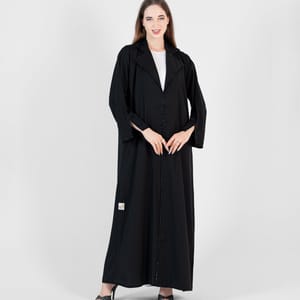 Salona Fabric Abaya With Black Stone Style - Black