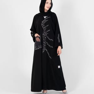 Abaya with wave style and silver hand embroidery + pocket Net Embroidery - Black Rosette Abaya - Women's Abayas 4