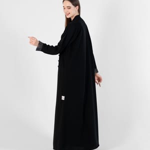 Abaya with Button style and pleated design on sleeves - Black Rosette Abaya - Women's Abayas 2
