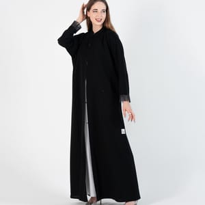 Abaya with Button style and pleated design on sleeves - Black Rosette Abaya - Women's Abayas 3
