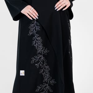 Abaya with Stitching design Silver and black Rosette Abaya - Women's Abayas 1