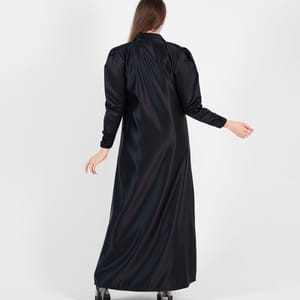 Black abaya with jacket style with silver hand embroidery and puff sleeves+button Rosette Abaya - Women's Abayas 2