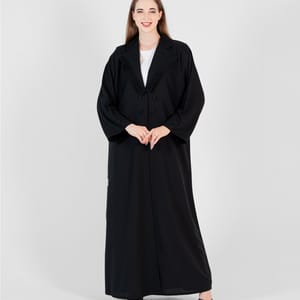 Black Abaya With Pleated Style Neck Jacket With Buttons Style