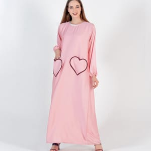 Pink Abaya With Heart Pocket Style - Elastic Sleeves