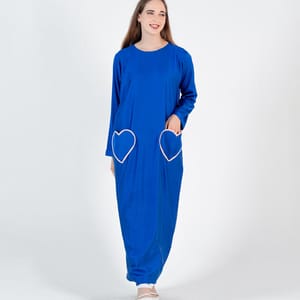 Blue Abaya With Heart Pocket Style - Elastic Sleeves
