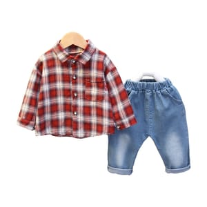 Stylish Casual Ensemble - Red Shirt With Medium Wash Denim Pant Stylish Casual Ensemble - Red Shirt With Medium Wash Denim Pant