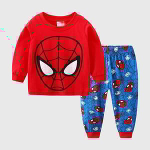 Spiderman Face Printed Red T-Shirt Set