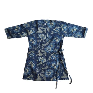 Floral Printed Navy Blue Side Tie Kurta Set
