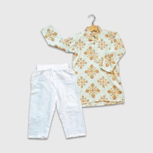 Pista Green Floral Print Kurta And Pyjama