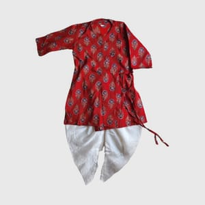 Pure Organic Cotton Angrakha Style Maroon Dhoti Set
