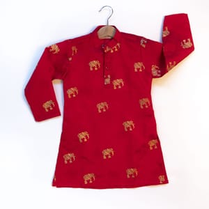 Red Elephant Gold Foil Printed Kurta With Pajama Kyara - Kids's Dresses 2