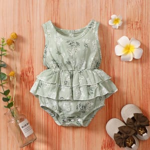 Chloe Green Cotton Bodysuit With Printed Pattern