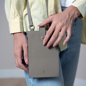 Holborn Classic Bella Leather Phone Pouch Buttoned - Grey Holborn Classic - Women's Crossbody Bags 4