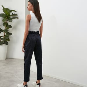 Belted Jacquard Woven Paperbag Trousers - Trousers 3