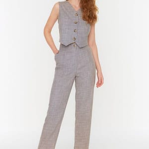 Grey Straight Leg Tailored Women's Pants Trendyol - Women's Formal Pants 3