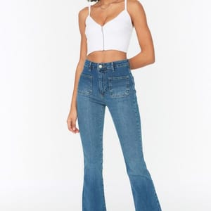 Blue Faded High Waist Flared Women's Jeans Trendyol - Women's Straight Jeans 2