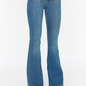 Blue Faded High Waist Flared Women's Jeans Trendyol - Women's Straight Jeans 3