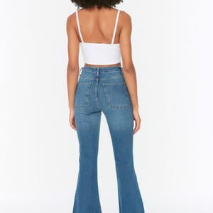 Blue Faded High Waist Flared Women's Jeans Trendyol - Women's Straight Jeans 5