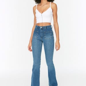 Blue Faded High Waist Flared Women's Jeans