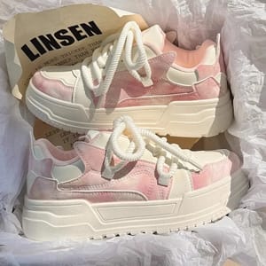 Kawaii Pink Women's Sports Shoes – Thick Sole & Versatile Sneakers