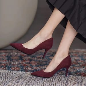 High-Heeled Suede Pumps - Sharp Pointed Toe & Thin Heel