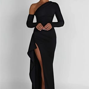 Oblique Shoulder Thigh-High Split Maxi Dress for Women Mozision - Women's Maxi Dresses