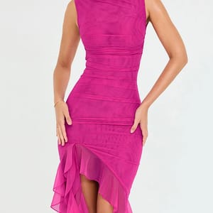 Elegant Ruffle Ruched Midi Dress – Chic Club Party Style
