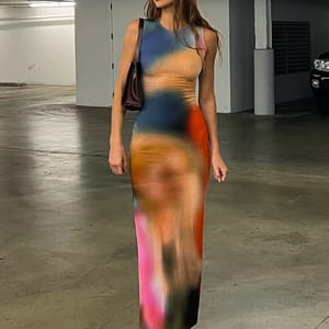 Tie-Dye Print Ribbed Midi Dress – Stylish Summer Bodycon Outfit