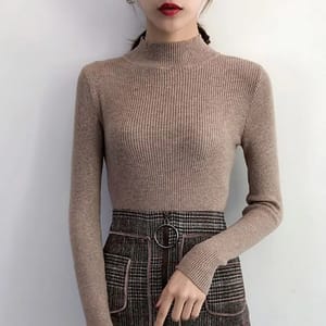 Autumn Winter Women's Mock Neck Knitted Sweater Aossviao - Women's Sweaters